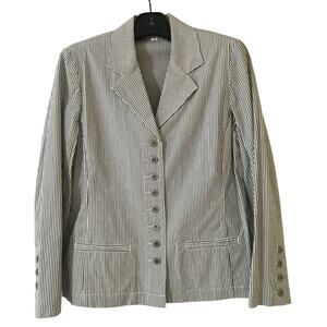 Chico's Size 0 (S) Black & White Pinstripe Cotton Jacket With 2% Spandex Stretch